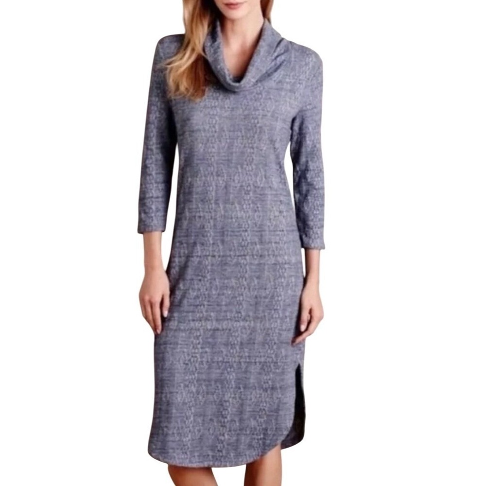 Saturday Sunday Anthropologie Cowl Neck Jacquard Midi Dress Blue Small